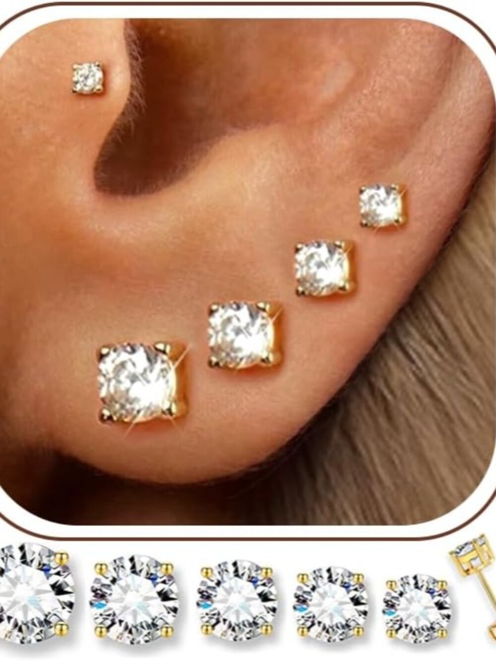 5 Pairs 14K Gold Plated Stud Earrings for Women, Hypoallergenic Earring Sets for